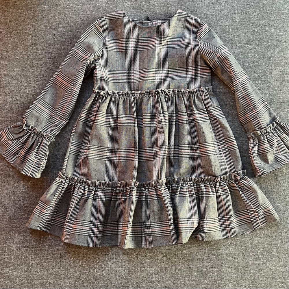 Girls' Plaid Ruffle Tiered Dress - Grey